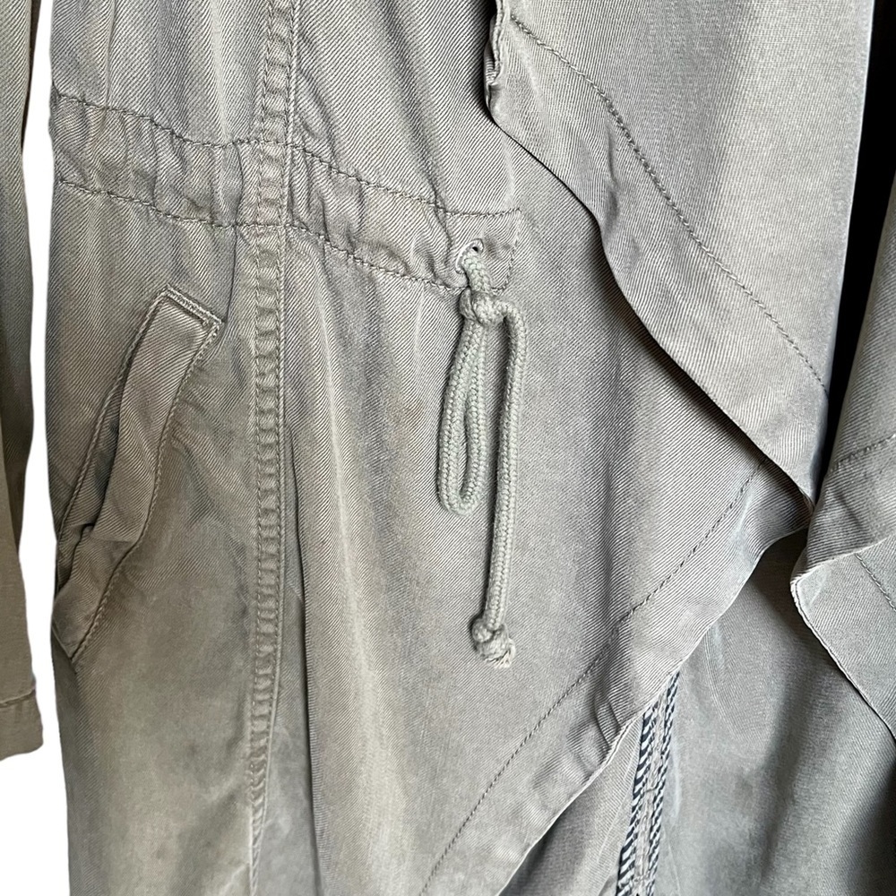 Max Jeans Army Green Utility Jacket Long Lined Draped Drawstring Waist Pocket XS - Picture 7 of 15
